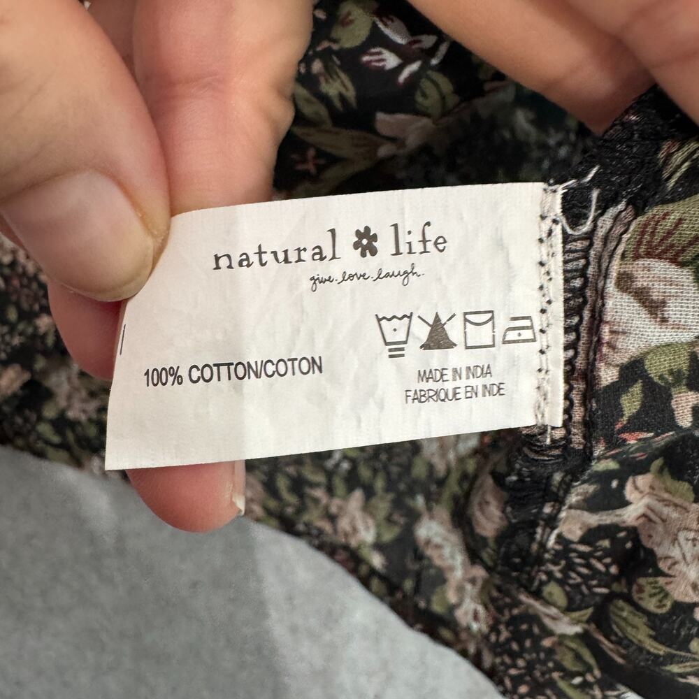 Natural Life Cotton Floral Ruffle Blouse Sz S Black Pink Cottagecore Coquette - Picture 6 of 10